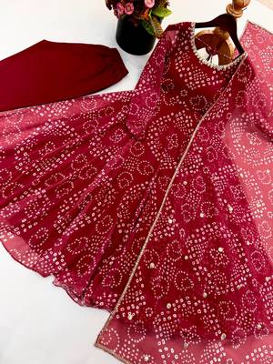 Maroon faux georgette embroidered flared gown set 3