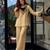 Beige silk blend embroidered palazzo set