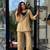 Beige silk blend embroidered palazzo set