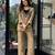 Beige silk blend embroidered palazzo set