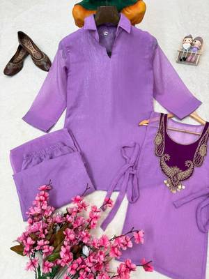 Purple silk blend embroidered palazzo set 4