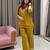 Dark-yellow silk blend embroidered palazzo set