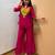 Magenta silk blend embroidered palazzo set