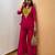 Magenta silk blend embroidered palazzo set