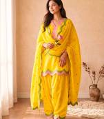 Yellow chanderi embroidered farshi salwar set