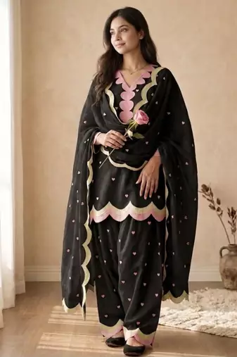 Black chanderi embroidered farshi salwar set