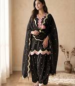 Black chanderi embroidered farshi salwar set