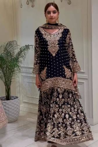 Black faux georgette embroidered palazzo set