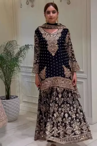 Black faux georgette embroidered palazzo set