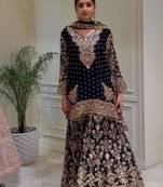 Black faux georgette embroidered palazzo set