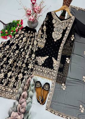 Black faux georgette embroidered palazzo set 2