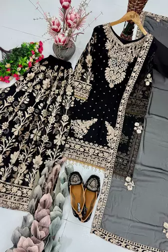 Black faux georgette embroidered palazzo set