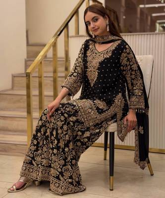 Black faux georgette embroidered palazzo set 3