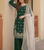 Dark-green silk blend embroidered palazzo set