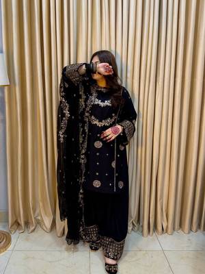 Black faux georgette embroidered palazzo set 1