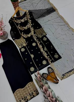 Black faux georgette embroidered palazzo set 4