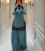 Light-blue faux georgette embroidered sharara set