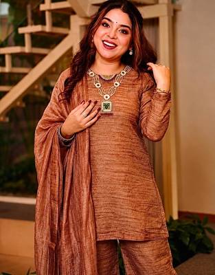 Brown silk blend embroidered palazzo set 1