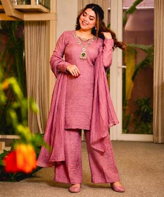 Pink silk blend embroidered palazzo set 2