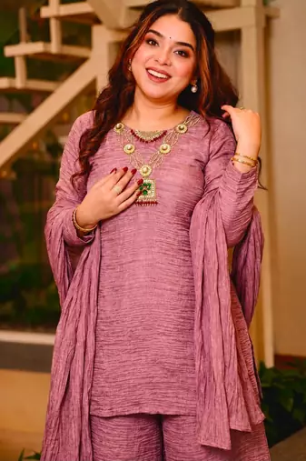 Pink silk blend embroidered palazzo set
