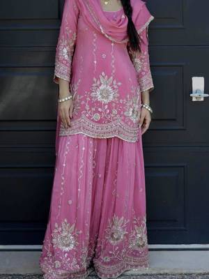 Pink silk blend embroidered palazzo set 3