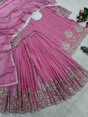 Pink silk blend embroidered palazzo set 4