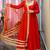 Red silk blend embroidered flared gown set
