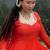 Red silk blend embroidered flared gown set