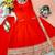 Red silk blend embroidered flared gown set