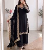 Black silk blend embroidered palazzo set