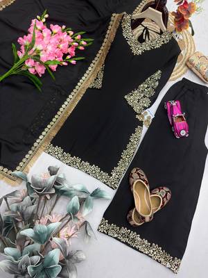 Black silk blend embroidered palazzo set 2