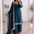 Teal silk blend embroidered palazzo set