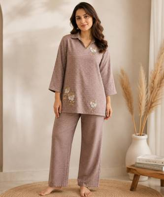Brown silk blend beads kurta set 1