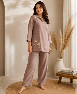Brown silk blend beads kurta set 2