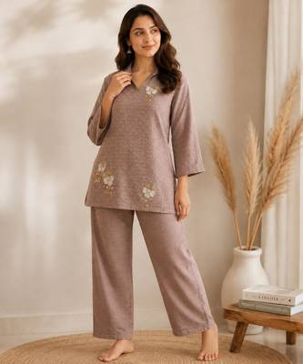 Brown silk blend beads kurta set 3