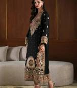 Black silk blend embroidered kurta set