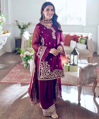 Wine crepe embroidered palazzo set 1