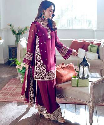 Wine crepe embroidered palazzo set 2