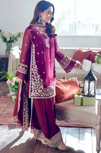 Wine crepe embroidered palazzo set