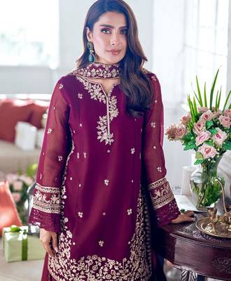 Wine crepe embroidered palazzo set 3