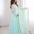 Light-blue faux georgette embroidered flared gown set
