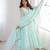 Light-blue faux georgette embroidered flared gown set