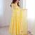 Yellow faux georgette embroidered flared gown set