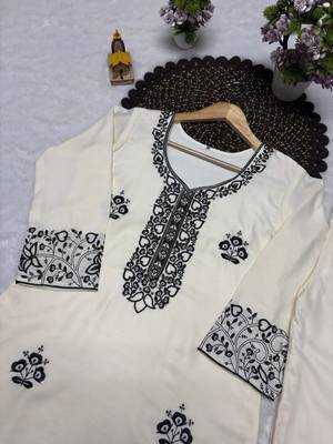 Off-white cotton poly embroidered palazzo set 4