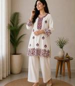 Off-white cotton poly embroidered palazzo set