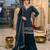Teal-blue silk blend embroidered palazzo set
