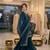 Teal-blue silk blend embroidered palazzo set