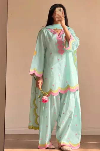 Sky-blue chanderi embroidered farshi salwar set
