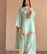 Sky-blue chanderi embroidered farshi salwar set