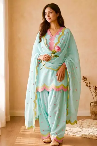 Sky-blue chanderi embroidered farshi salwar set
